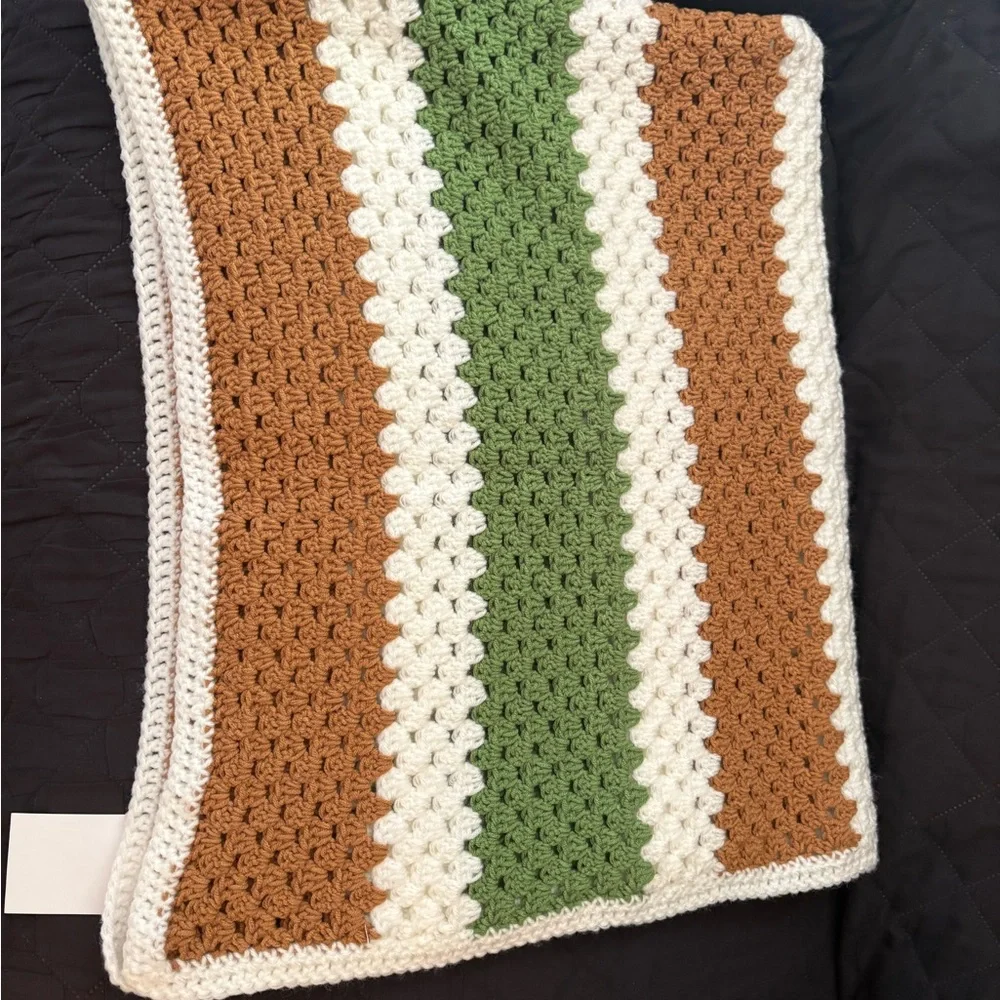 Cozy Striped Green, Brown, and White Baby/Toddler Blanket